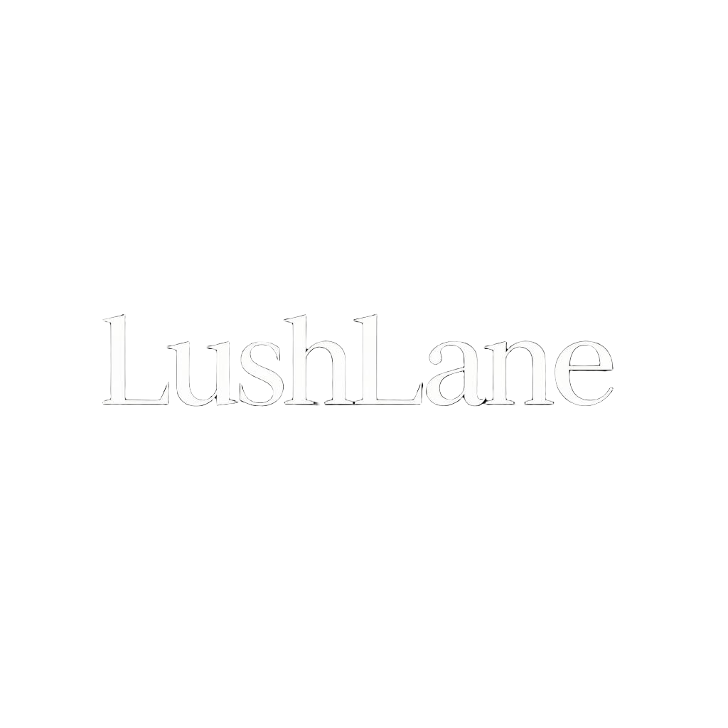 LushLane white logo on dark background
